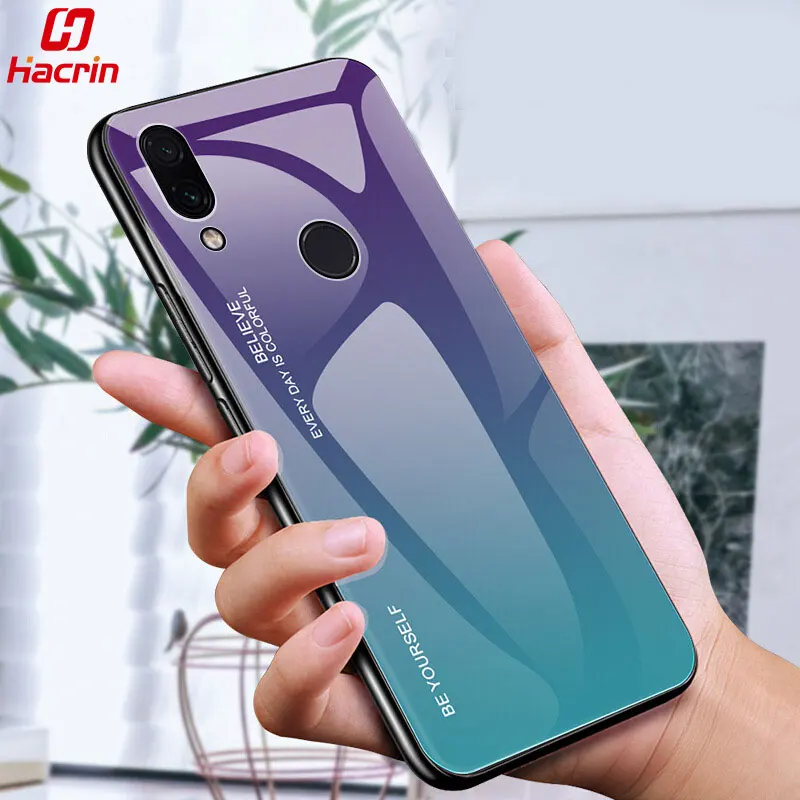 

Gradient Phone Case For Xiaomi Redmi 7a note 7 Case Luxury Tempered Glass Protective Cover Soft TPU Silicone Case For Redmi 7