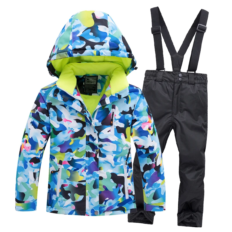 Лидер продаж года, брендовый лыжный костюм для мальчиков и девочек, комплект из водонепроницаемых штанов и куртки, зимняя спортивная утепленная одежда, детские лыжные костюмы-30 - Цвет: LH and Black