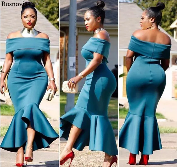 

African Plus Size Hi-Lo Mermaid Bridesmaids Dresses 2019 Off Shoulder Maid of Honor Gowns Black Girl Wedding Guest Dresses Cheap