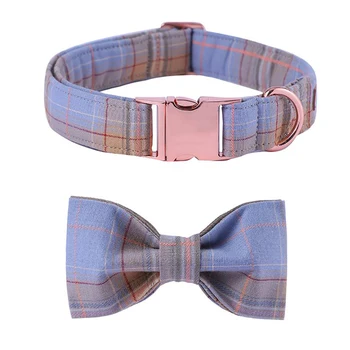 

Plaid Dog Collar Perro Leash Set With Bow Tie Basic Dog Cotton Dog &Cat Necklace Pet Product Wedding Gift
