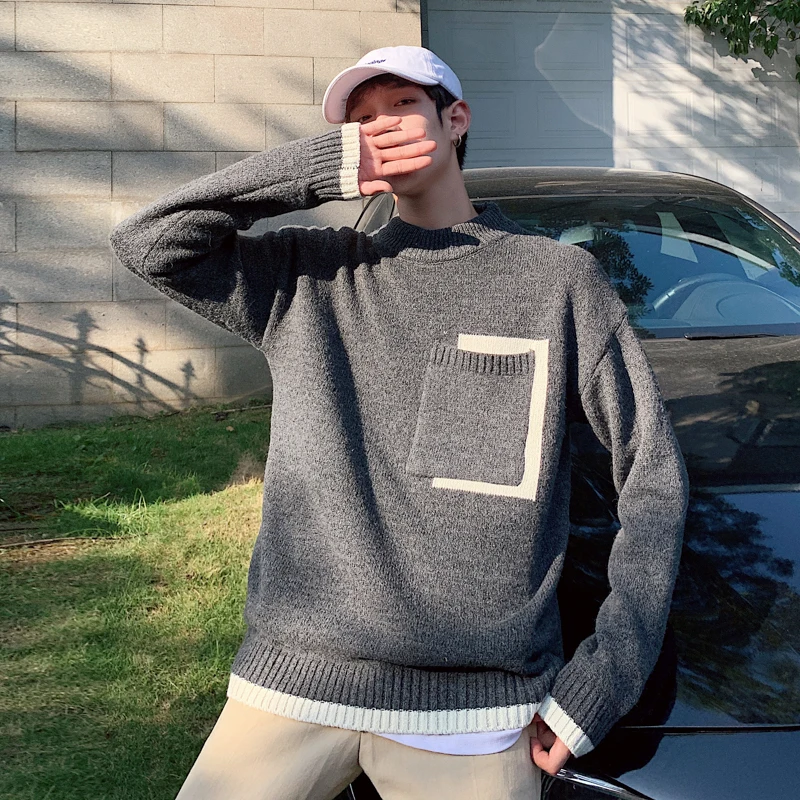 

2019 Men's Round Neck Knitting Pocket Male In Warm Coats Keep Warm Cashmere Sweater Woolen Knit 4 Color Pullover Plus Size M-2XL