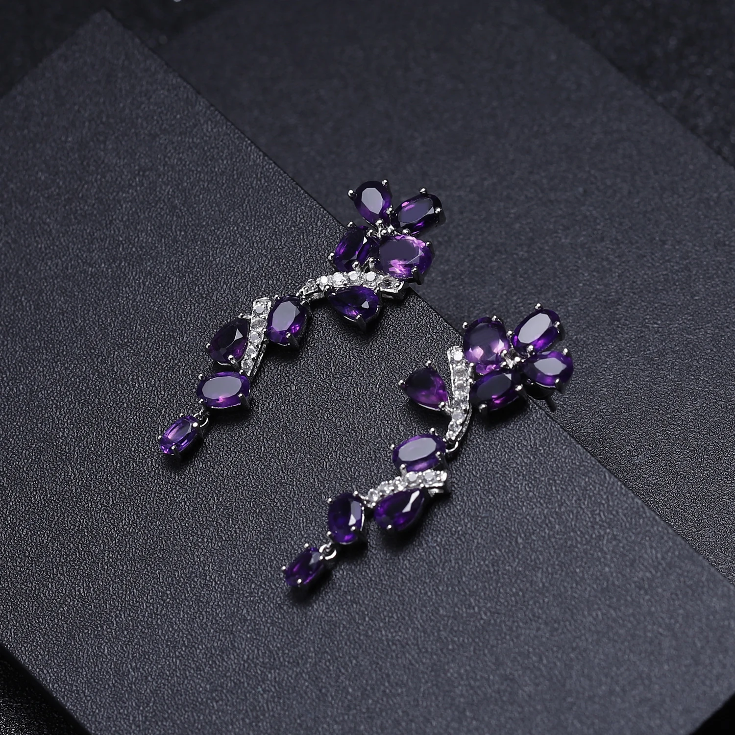 GEM'S балетные 925 пробы серебро 8.32Ct натуральный аметист листья и ветви Висячие серьги для женщин романтические свадебные ювелирные изделия
