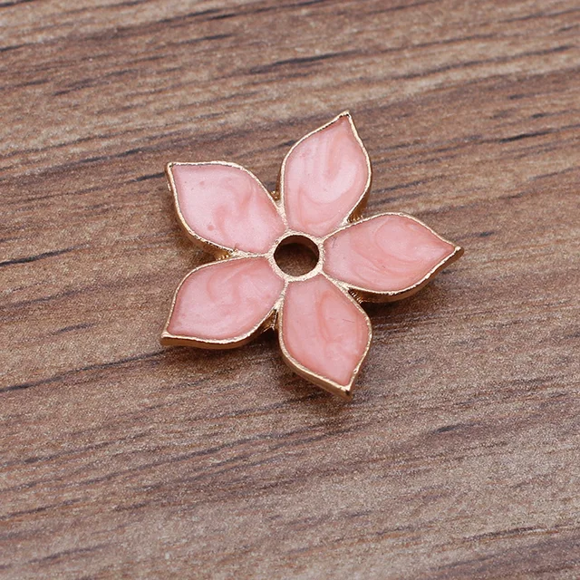 10pcs Metal Enamel Flower Beads Caps Blue Green Pink Filigree Flower Base Charms Pendants for Jewelry Making Components DIY Style A - Pink