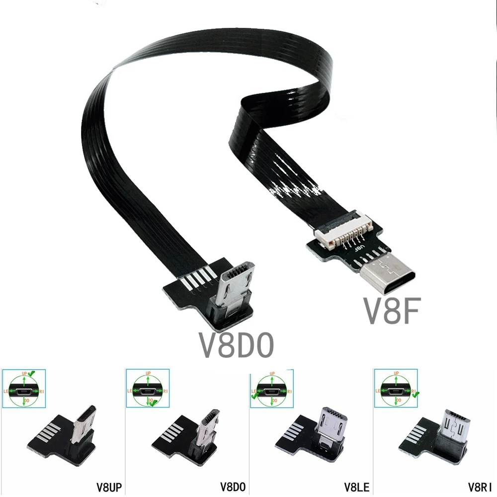

FPC Micro USB 2.0 5Pin Male to Female M to F FPV Extension Connector Adapter Long Male Connector 90 Degree Right & Left Angled