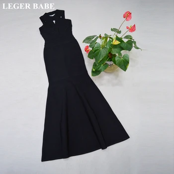 

LEGER BABE Autumn Black Halter Sleeveless Maxi Bandage Dress Sexy Hollow Out Women Long Vestidos HL Chriamas Party Dress