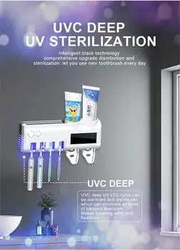 

Professional UV Sterilizer Toothbrush Holder Wall Mount Auto Toothpaste Dispenser Bathroom UVC Toothpaste Holders Guard Health