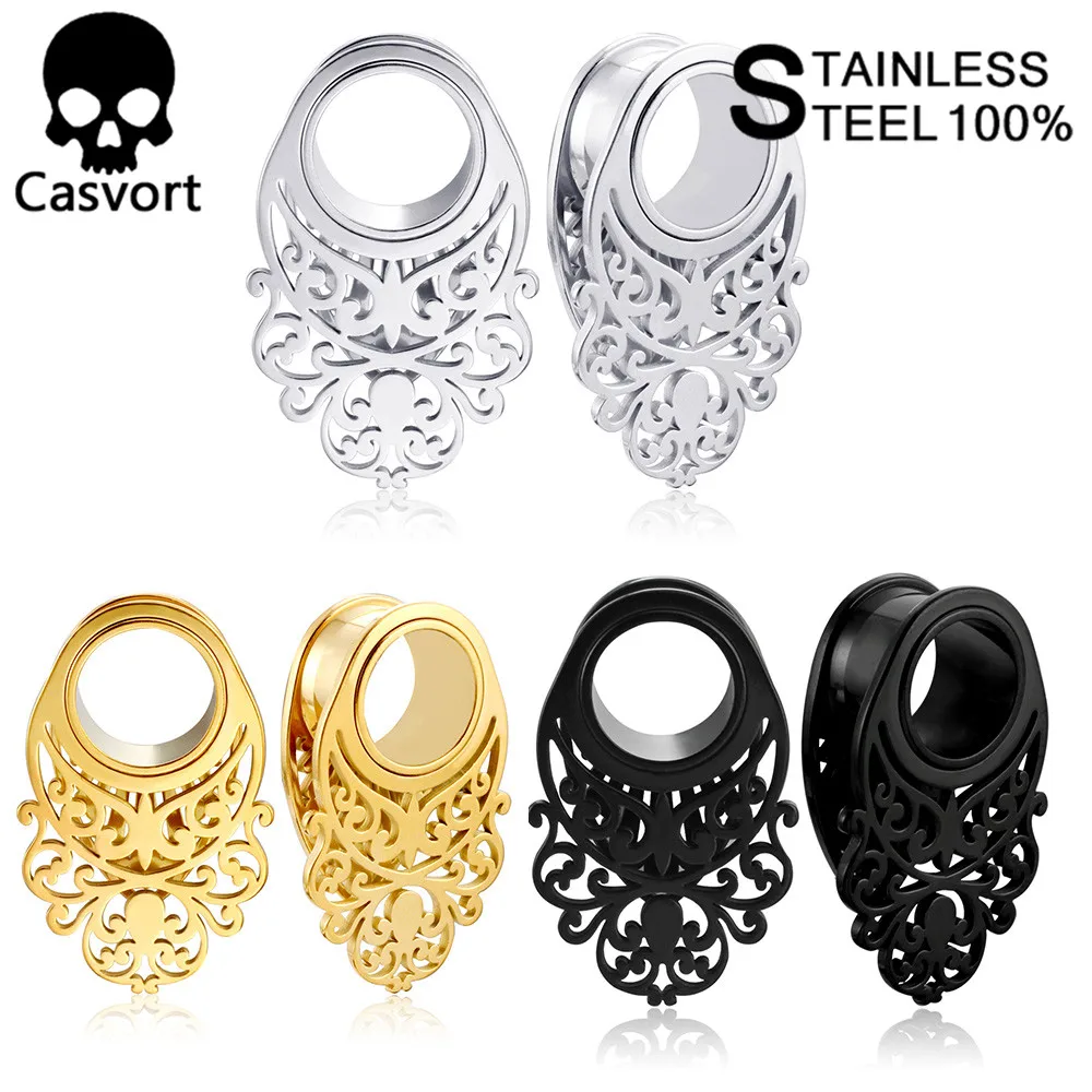 Casvort 2pcs Ear Plugs Tunnels 316L Stainless Steel Dangle Piercing Earrings Gauges Expander