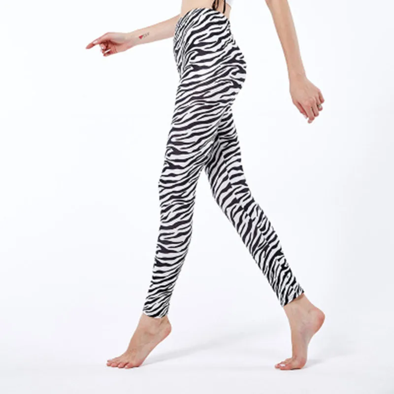 

Zebra pattern Printing Capris Leggings Lady's Casual Stretched stripe Elastic Cropped Trousers Summer Women Legging