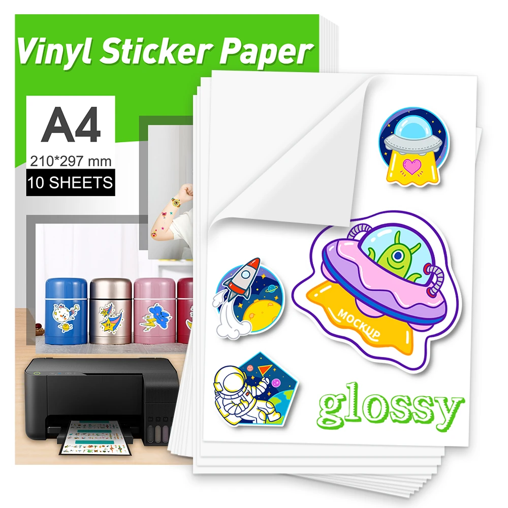 papel adhesivo de vinilo A4 para impresora de inyección de tinta, adhesivo brillante para impresión fotográfica, cortador de vinilo, etiqueta de papel, bricolaje, 10 hojas|Auto-adhesivo Papel| - AliExpress