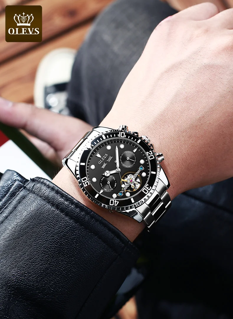 Мужские полностью автоматические механические наручные часы Moon Phase Perpetual Calendar Дата Неделя многофункциональные водонепроницаемые светящиеся деловые часы