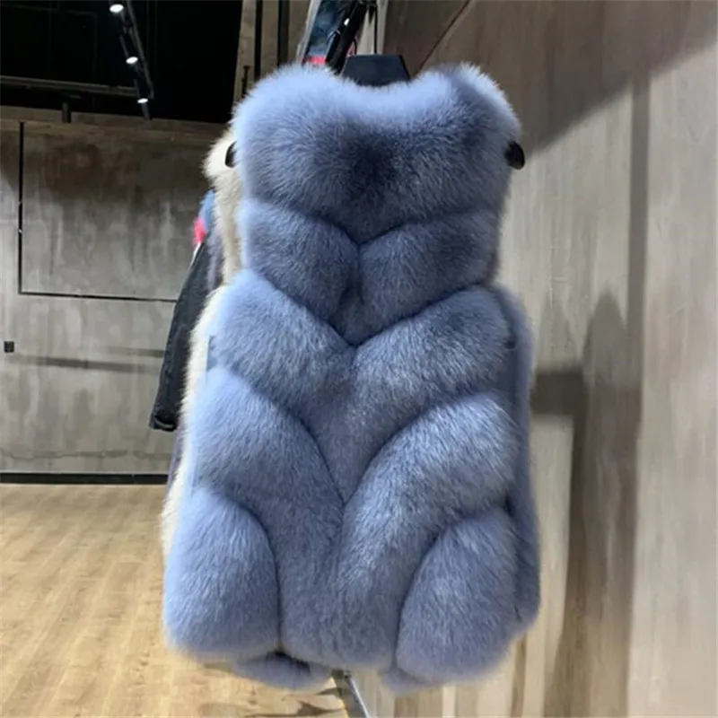 Стиль, натуральный меховой жилет для женщин, Лисий мех, пальто, теплый толстый средней длины, зимний меховой жилет