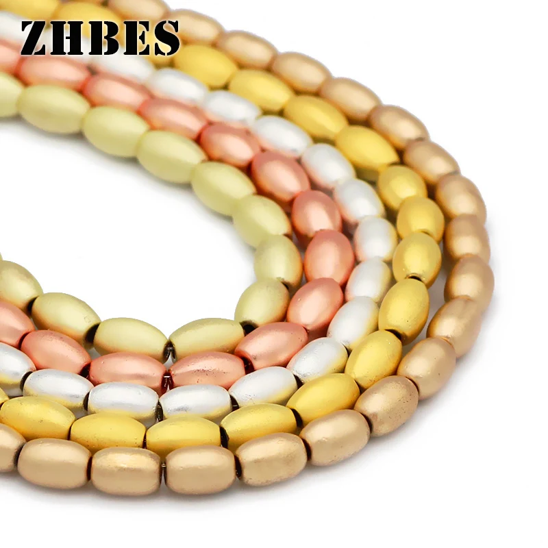 

ZHBES 8X5mm Natural Matte Stone Gold Ellipse Hematite Spacer Oval Shape Loose Beads For DIY Jewelry Making Bracelet Findings