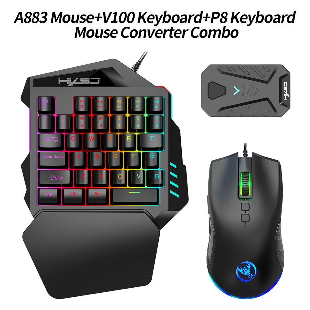 HXSJ A883 Проводная RGB игровая Мышь V100 35 ключи одной рукой клавиатура P8 Портативный