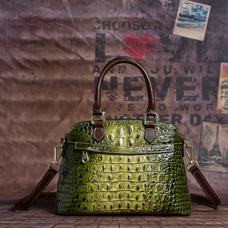 

Leather Bag2020New Retro Classic Embossed Color Crocodile Grain Leather Women's Shoulder Messenger Bag
