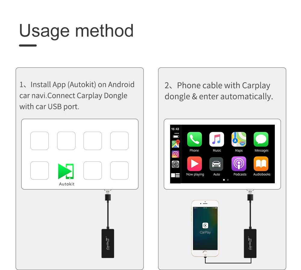 Carlinkit Проводной USB Smart Link для телефона CarPlay Dongle для Android навигации плеер мини ТВ-приемник с USB с Android авто