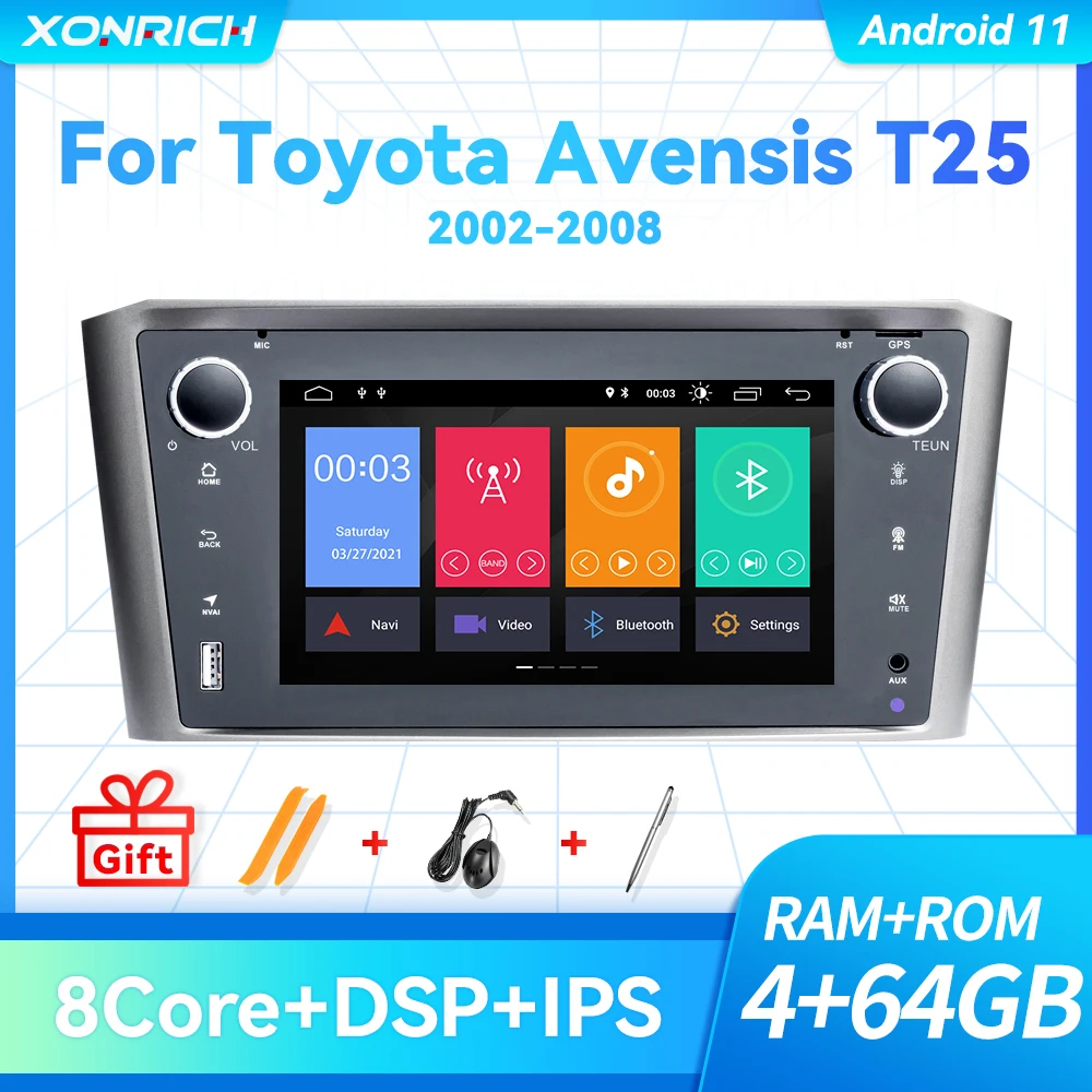 8 Core 4GB 64GB 2 Din Android 11 Auto Radio For Toyota Avensis T25 2002-2008 Car Multimedia Player GPS Navigation Stereo DSP | Автомобили