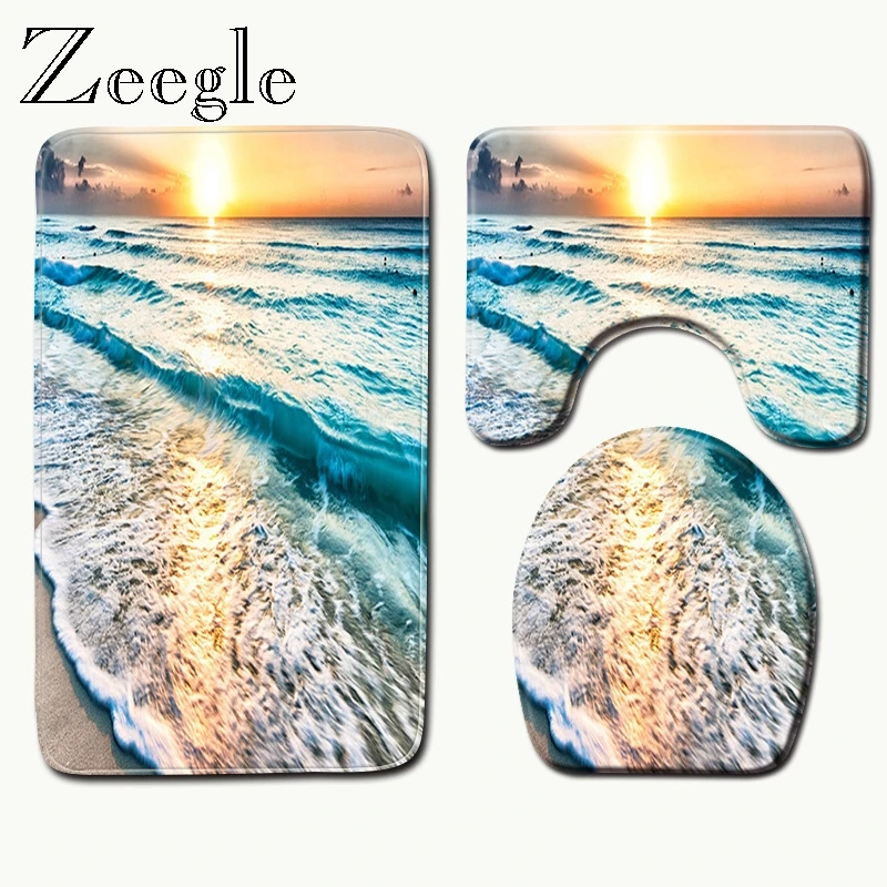 Zeegle набор из 3 предметов, чехол для унитаза, набор для унитаза, нескользящий коврик в виде рыбьей чешуи, коврик для ванной, кухни, коврик, моющийся коврик