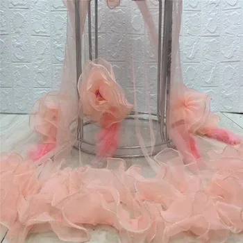 

African stones 3d flower Lace Fabric 2020 pink High Quality Lace French Tulle Nigerian Lace Fabrics For Wedding
