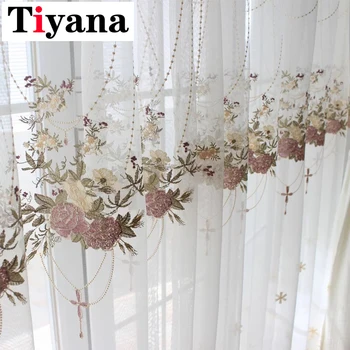 

Tiyana Luxury Flower Design Curtains For Living Room Bedroom Kitchen Sheer Curtain Tulle Window Drapes M063X