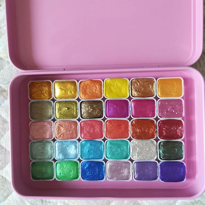 30 Colors Solid Full Fill Up Metallic Pearl Watercolor Paint Set Dropping Handmade Watercolors Art Drawing Acuarelas