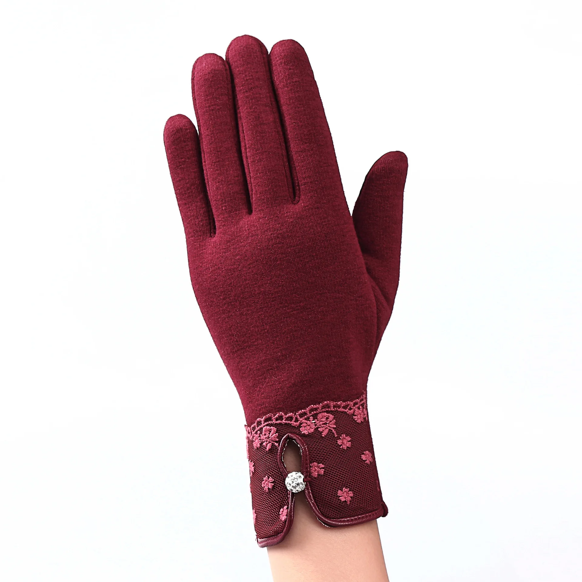 

Women's Gloves Elegant Touch Screen Gloves Winter Gloves Lace Warm Cashmere Flower Full Finger Mittens Wrist Guantes Gift