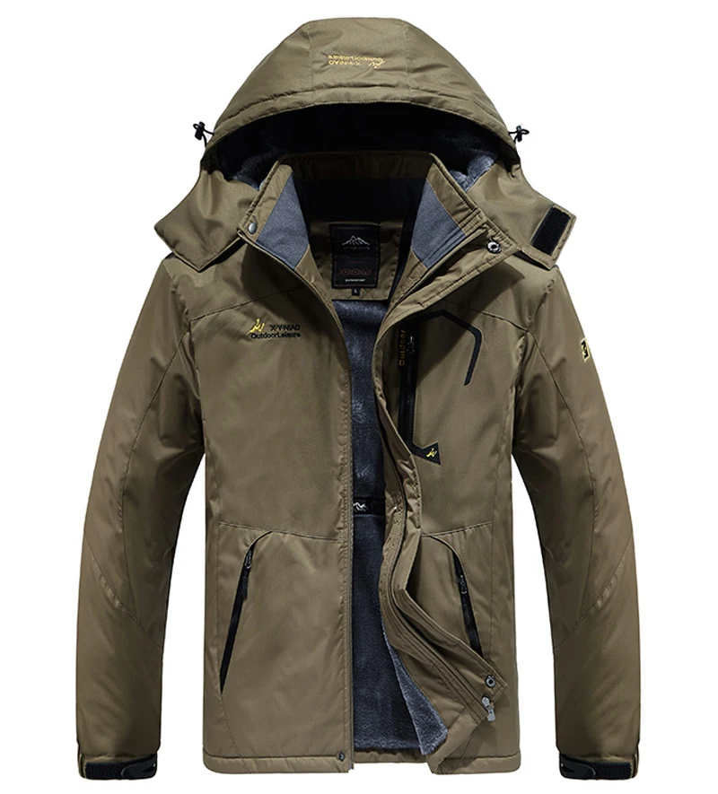 khaki Большие размеры 6XL 7XL 8XL зимняя куртка мужская Толстая ветрозащитная водонепроницаемая куртка мужская шерстяная подкладка Лыжная куртка с капюшоном Мужская парка - Цвет: khaki