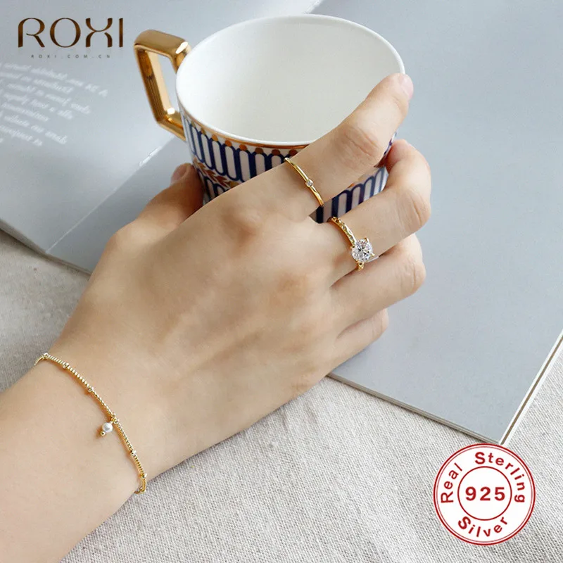 ROXI 925 серебро разделитель браслета браслет-цепочка с бусинами минималистичные пресноводные жемчужные браслеты для женщин модные ювелирные изделия