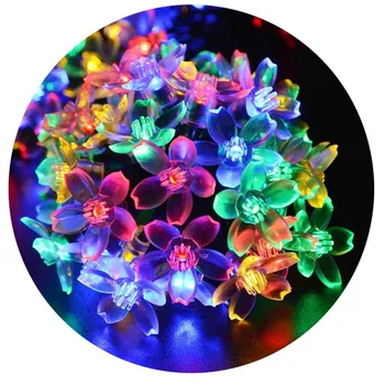 

7M Cherry Blossoms 50 Led String Solar Garden Lights Outdoor Waterproof Patio Fairy Flower Garland Wedding Party Christmas Decor