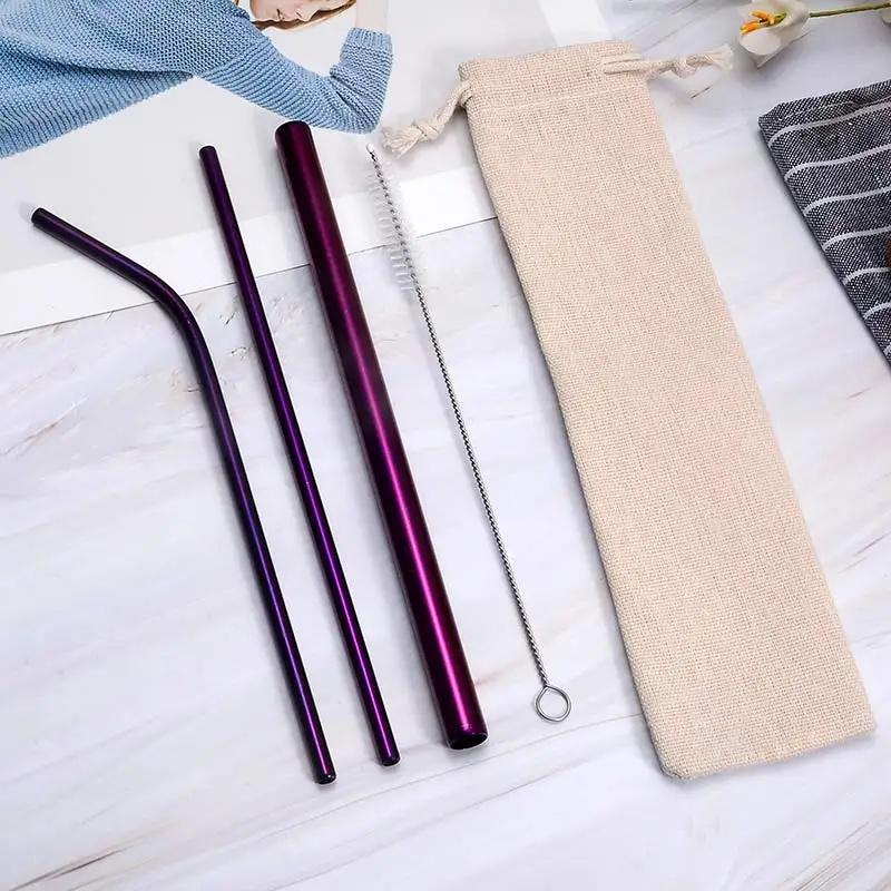purple BalleenShiny 3 шт многоразовые, для питья соломы детские бутылочки для кормления из нержавеющей стали едят соломинки с щетка для чистки кружки - Цвет: purple