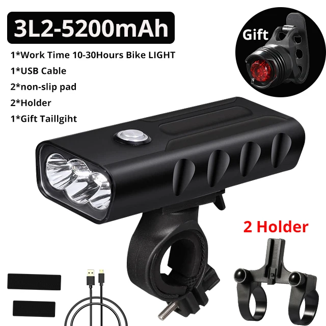 3L2 10 hour 2 holder 5200 мАч светодиодный фонарь для велосипеда T6 L2 фонарик для велосипеда 20000 люмен светодиодный фонарь USB кронштейн, крепление для фары цикл Fornt лампа - Цвет: 3L2 10 hour 2 holder
