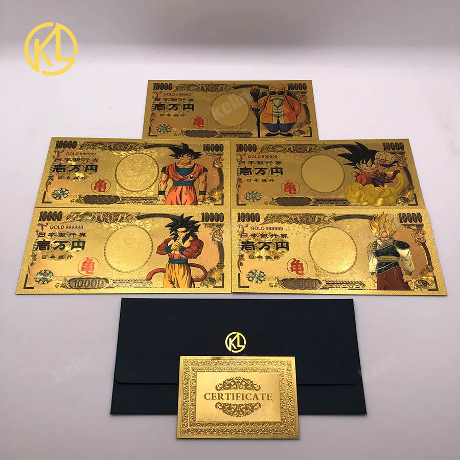 1 шт. Япония 10000 Йен банкнота Золотая фольга банкнота Qute dragon ball Sun Wukong позолоченная коллекция банкнот подарки - Цвет: 5pcs-1