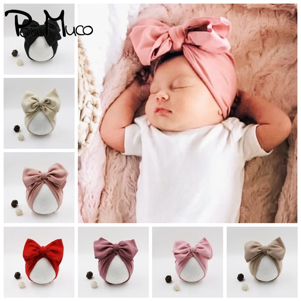 

Powmuco 18*20 Cm High Quality Imitation Cashmere Infant Hats Solid Color Handmade Bows Baby Girls Caps Toddler Bowknot Headwear