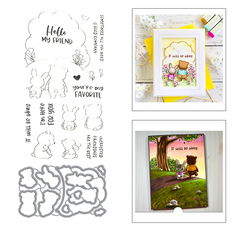 2020 New Hot Easter Animal Friends Metal Cutting Dies Bunny Bear and Sentiment Words Stamps Foil Scrapbooking For Card Making | Дом и сад