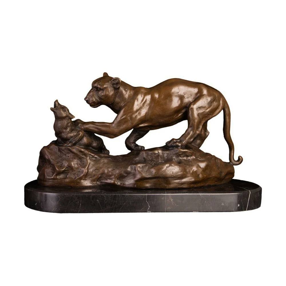 

100% Real Bronze Modern Vintage Panther Sculptures Statue With Marble Base CZW-075
