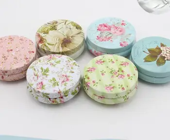 

100pcs Floral Pastoral Iron Storage Tank Box Bins Cans Metal Round Coffee Tea Snacks Candy Tin Storage Container Decor Wholesale