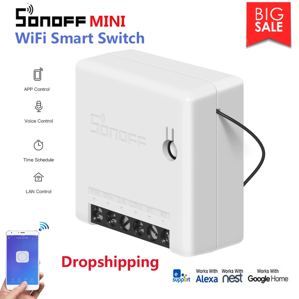 

Dropshipping SONOFF MINI Wif Smart Switch timer control by eWeLink Support An External Switch Work With Alexa Google Home IFTTT