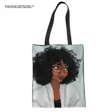 Twoheartsgirl холщовая хозяйственная сумка черная африканская сумка на плечо экологический многоразовый мешок афро Волшебная девочка хозяйственная сумка маленькая