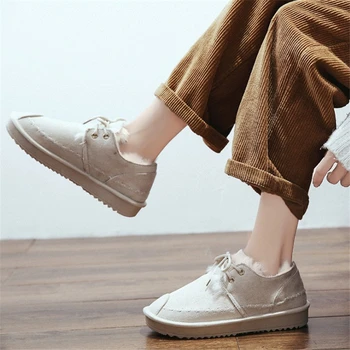 

JIANBUDAN Women snow boots Suede Leather plush warm flat cotton shoes Women's winter Ankle boots casual Soft fur snow boots