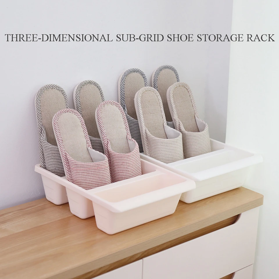 Thick Plastic Three-grid Vertical Shoe Storage Box Household Frame Shoe Shelf Organizer Space Saver Organizer Cupboard Cabinets