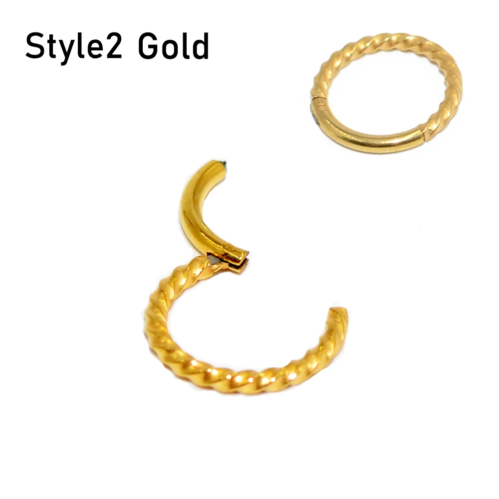 1 шт хирургические стальные перегородки Кликер обруч кольцо Нос Лабрет ушной хрящ Daith Helix серьги гвоздики пирсинг ювелирные изделия - Окраска металла: Style2 Gold