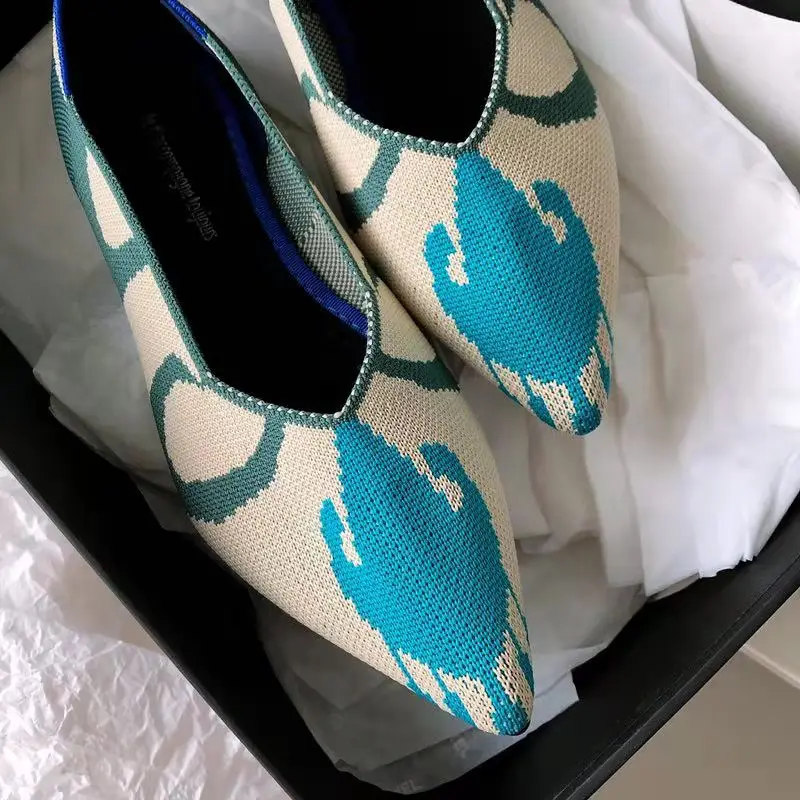 Women Shoes Women Flats Pointed Toe Autumn Spring Stretch Knitted Moccasins Breathable Cozy Work Shoes Fashion Ladies Flats Driving Loafers