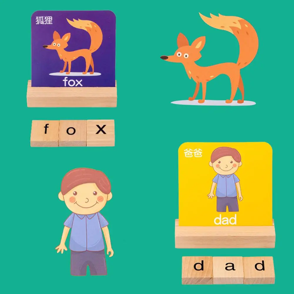 See Spell Learning Toy Wooden Alphabet Words Cards Matching Puzzles Education