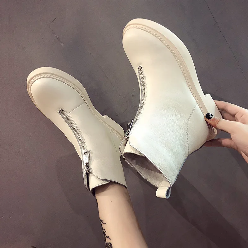 All-match Tide White England Short Boots Women's Boots Boots 2019 Handsome Boots