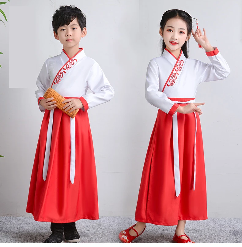 Древний китайский костюм; детское платье Hanfu; одежда для народных танцев; Традиционное китайское платье для мальчиков и девочек - Цвет: 4