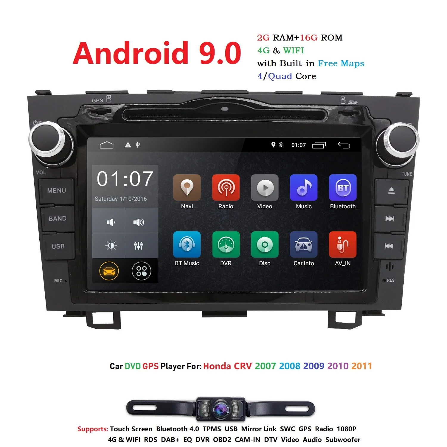 

Car Radio Multimedia Player 2 din 8"Android 9.0 Auto DVD Radio navigation for Honda CRV 2006-2011 stereo wifi navi gps