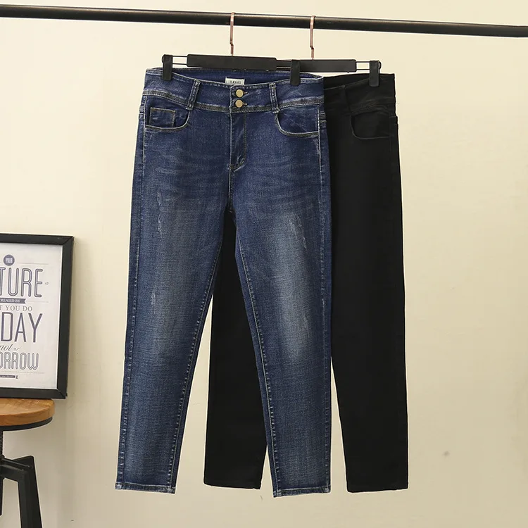 

Plus Size Casual Jeans 2019 Autumn Women Fashion Loose Stretch denim Ankle-Length Pants H6-8018