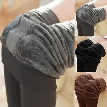 

Winter Women Thicken Warm Solid Color High Waist Elastic Fleece Leggings Pants
