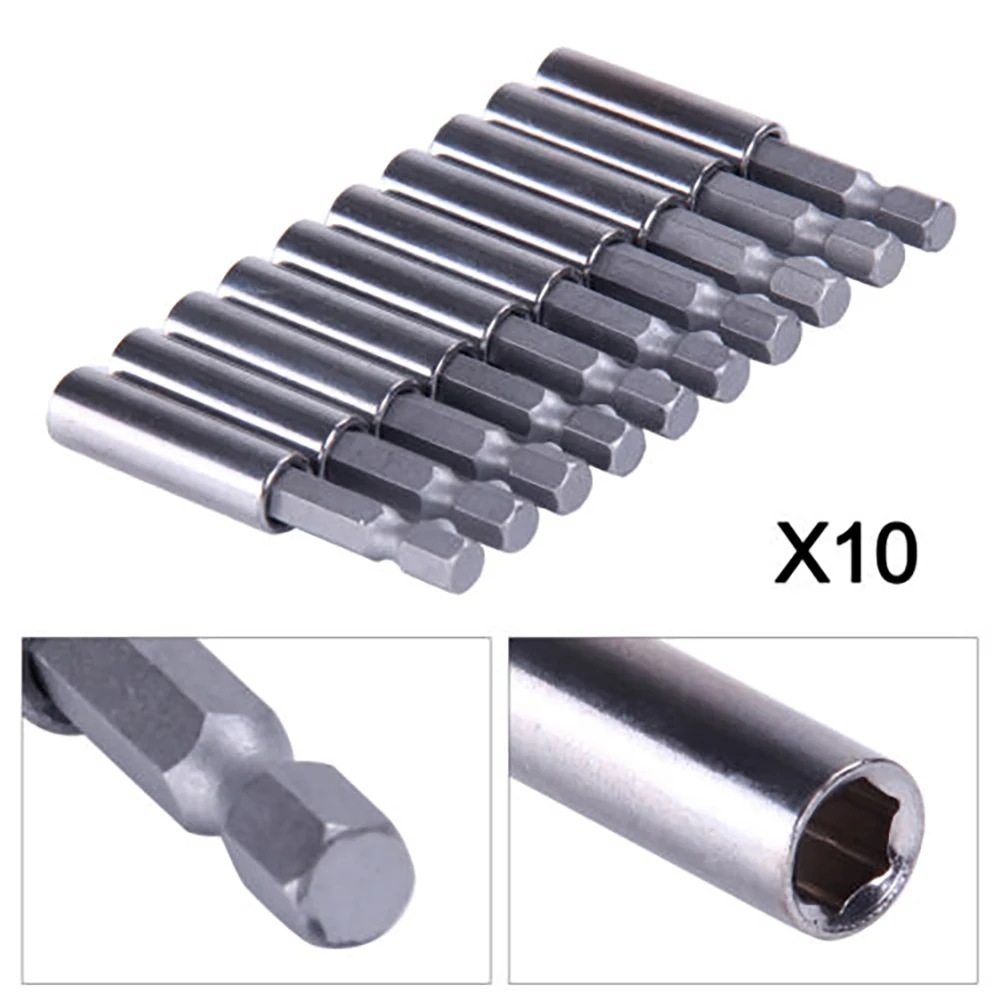 10pcs/set 60mm Length Electric Power Magnetic Screwdriver Nut Driver Set Impact 1/4" Hex Shank Metric Wrench Socket Bit 63.5mm