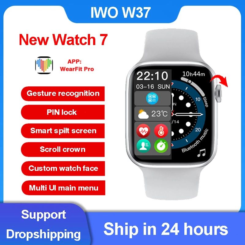 Новинка 2021 Смарт-часы IWO W37 Серия 7 Bluetooth Вызов 1 75 дюйма раздельный экран