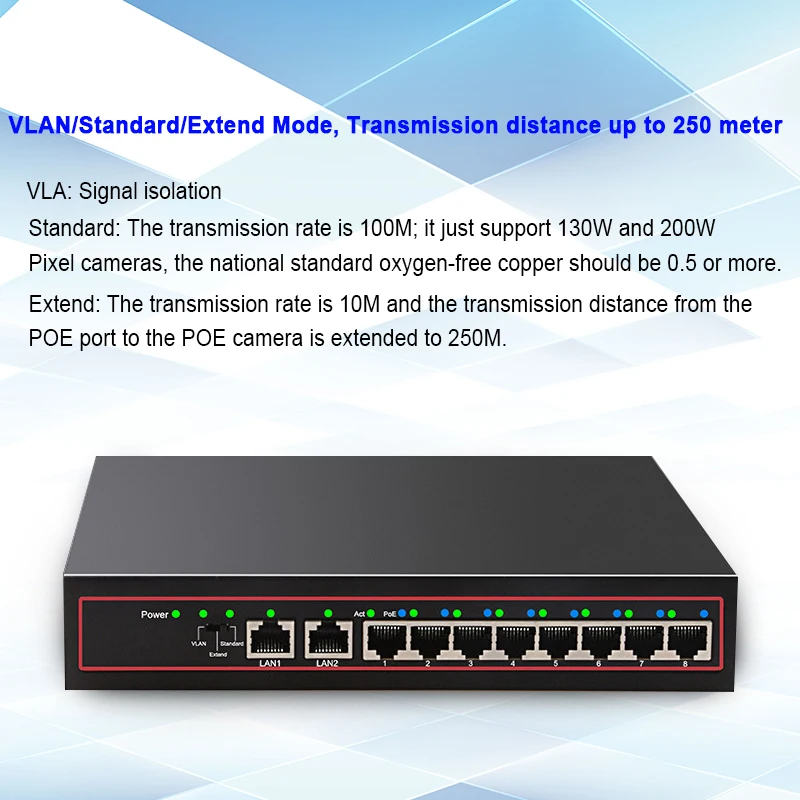 10 портов POE коммутатор 48 в 100 Мбит/с VlAN сетевой Ethernet коммутатор полный/полудуплексный коммутатор Ethernet для POE IP CCTV камеры